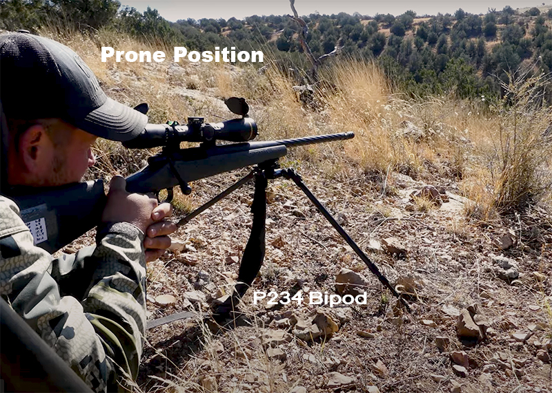 Prone-to-seated hunting bipod versatility.